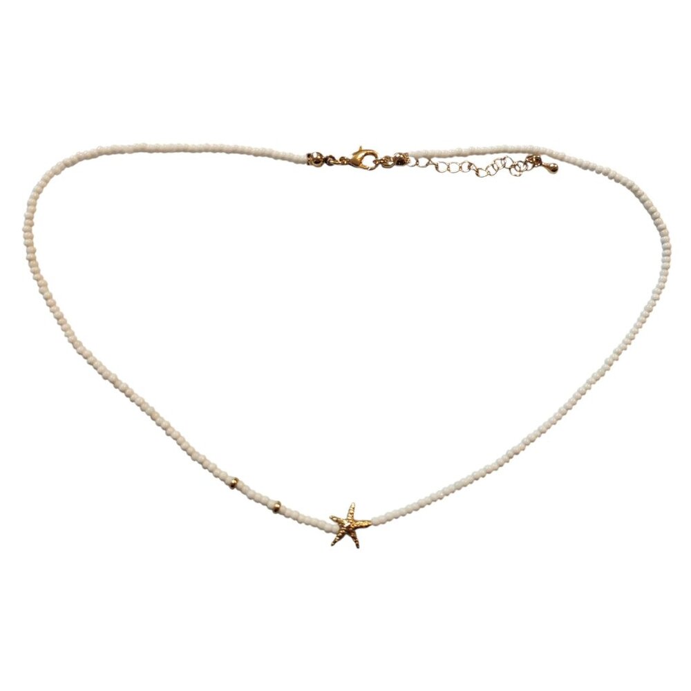 White Seed Bead and Gold Sea Star Necklace 15-17 inches New without Tags NWOT